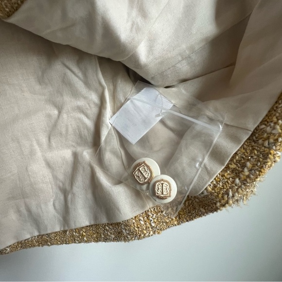 Talbots Grace Fit Collarless Gold Tweed Metallic Blazer Jacket Jackie O Fringe - Picture 7 of 15